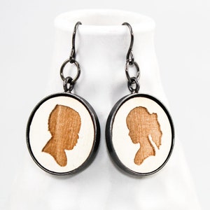 Children's Silhouette Portrait Dangle Earrings, Personalized Jewelry, Mother's Day Gift Idea Keepsake