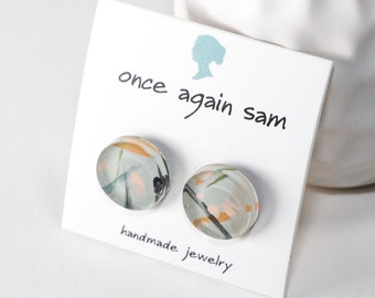 Abstract Painted Acrylic Stud Earrings, Button Style, Studio Graffiti Collection (Garden Sage Colorway)