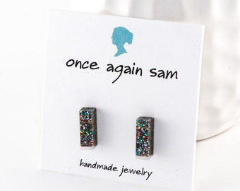 Sparkle Acrylic Post Earrings - Tiny Bar Style