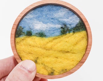Mini Wool Landscape Painting, Needle Felted Fiber Art, Swedish Summer #3