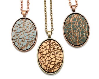 Crackle Pattern Pendant - Laser Engraved Wooden Cameo Necklace (Any Color - Custom Made)