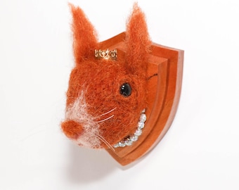Needle Felted Red Squirrel Portrait with Crown, Animal Kingdom Collection