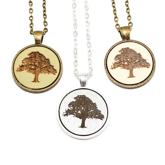 Tree Pendant - Laser Engraved Wooden Cameo Necklace (any Color