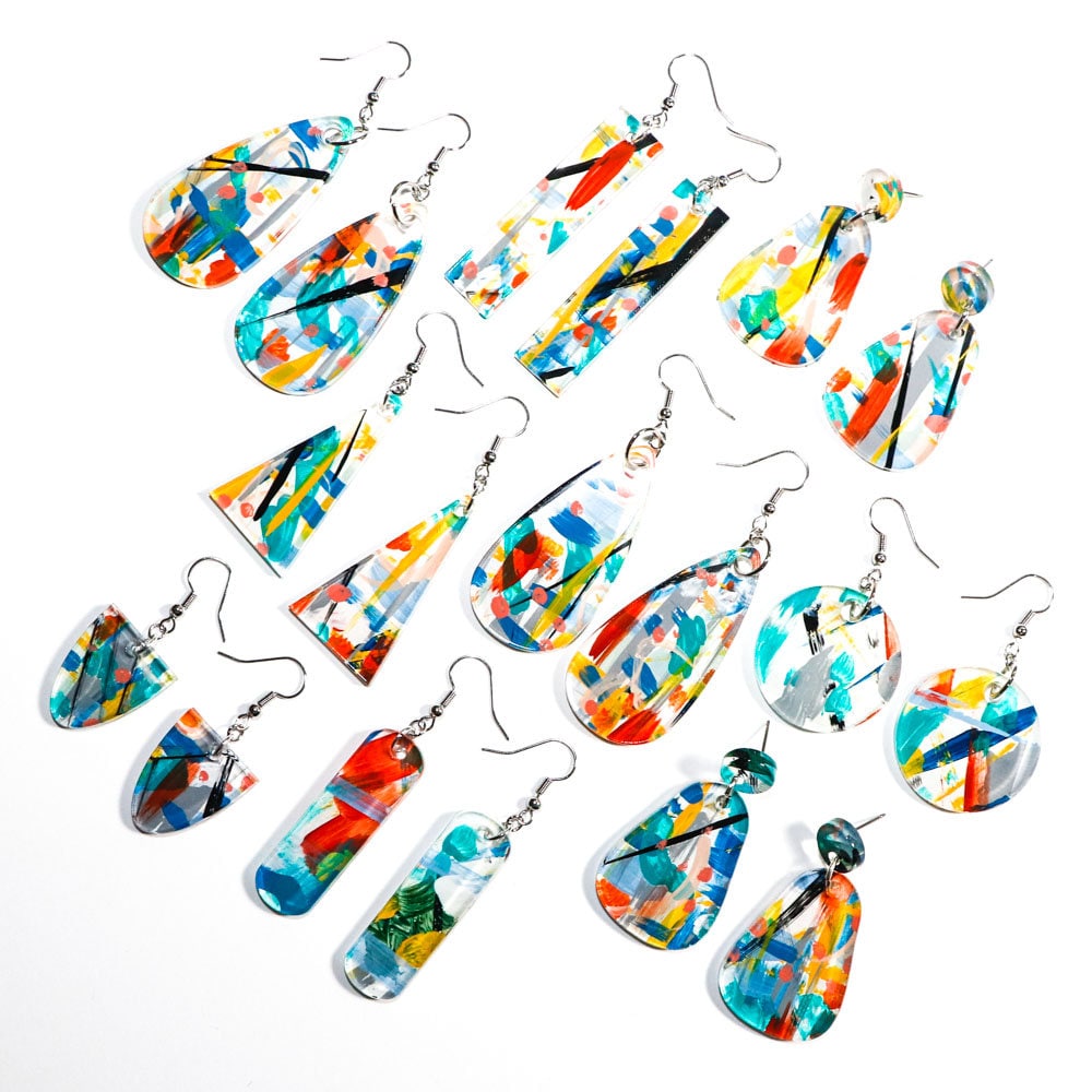 Abstract Painted Acrylic Dangle Earrings Ozone Style Etsy UK