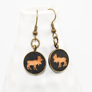 Moose Dangle Earrings - Laser Engraved Wood Jewelry Featuring Animals (Choose Your Color)