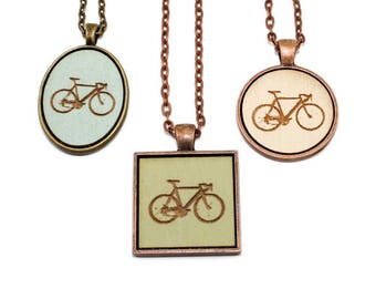 Bicycle Pendant Necklace - Laser Engraved Wooden Cameo (Custom Made / Any Color)