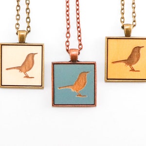 Carolina Wren Necklace - Laser Engraved Wooden Cameo (Custom Made / Any Color)