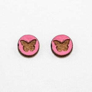 Butterfly Earrings Laser Cut Wooden Studs Choose Your Color image 2