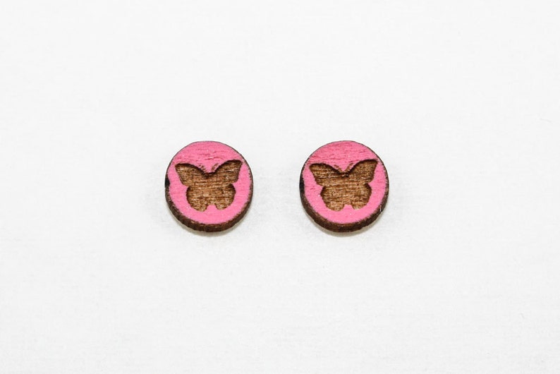 Butterfly Earrings Laser Cut Wooden Studs Choose Your Color image 2