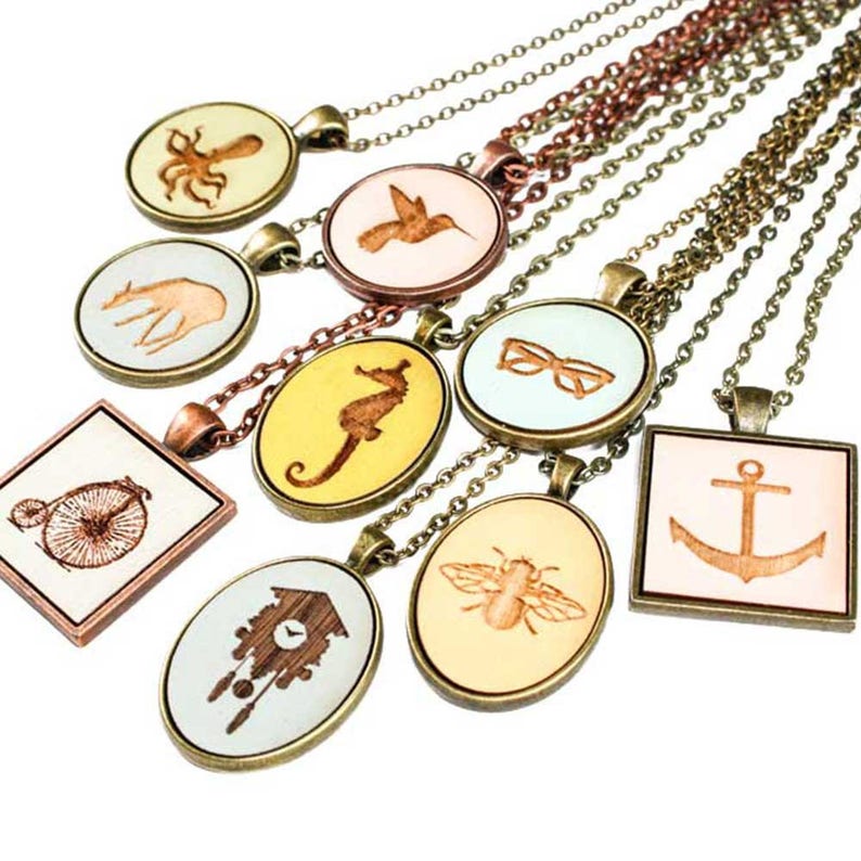 Laser Engraved Wooden Cameo Necklace Featuring Farm Animal - Gifts for Her Pig Pendant Any Color - Custom Made