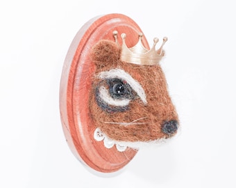 Needle Felted Chipmunk Portrait with Crown, Animal Kingdom Collection
