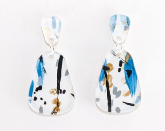 Abstract Painted Acrylic Dangle Earrings, Dewdrop Style, Studio Graffiti Collection (Pen Pal Colorway)