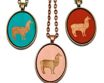 Llama Necklace - Laser Engraved Wooden Cameo (Custom Made / Any Color)