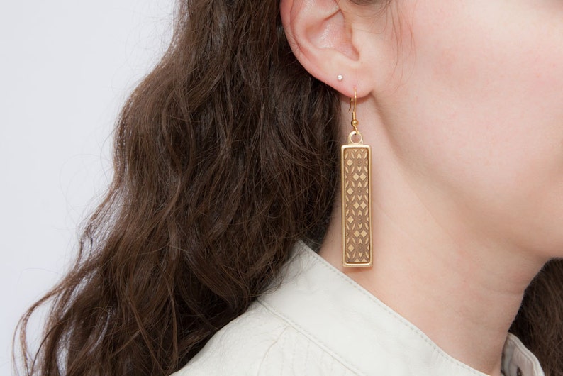 Wood Dangle Earrings Triangle Sawtooth Pattern Laser Etsy