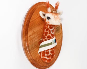 Needle Felted Giraffe Portrait with Crown, Animal Kingdom Collection