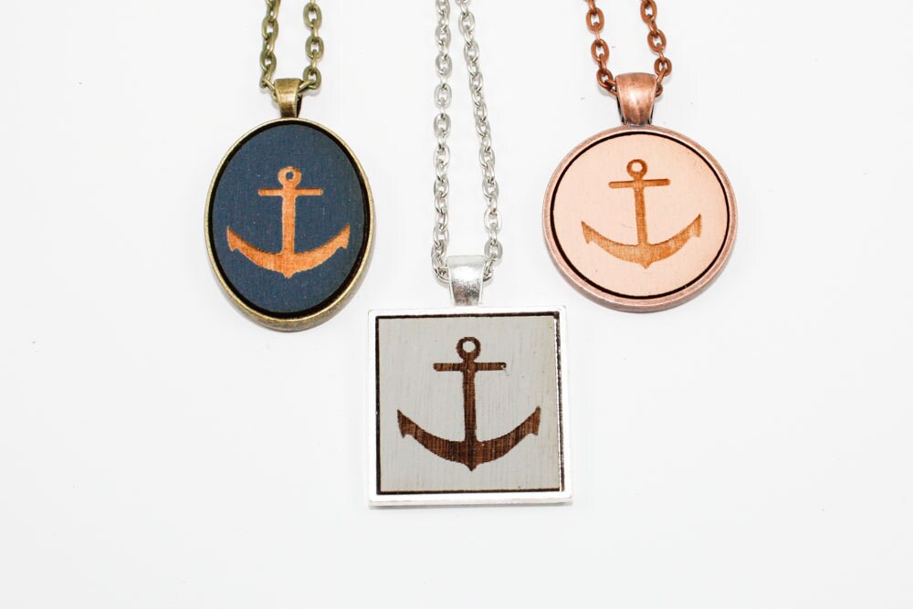 Anchor Necklace Laser Engraved Wooden Cameo custom Made / - Etsy