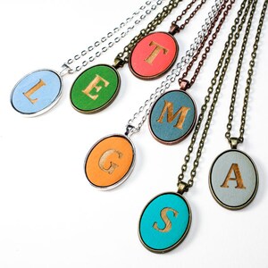 Monogramed Oval Pendant Necklace - Custom Letter / Initials Laser Cut in Wood - Personalized Accessories - Gifts for Her - Stocking Stuffer