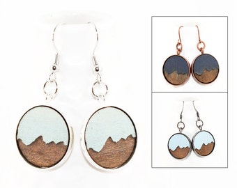 Mountain Earrings, Laser Engraved Wood (Custom Made, Choose Your Color)