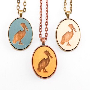 Pelican Necklace - Laser Engraved Wooden Cameo (Custom Made / Any Color)