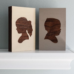 Personalized Children's Portrait Engraved on Painted Walnut Wood Block Mothers Day Gift Idea image 1