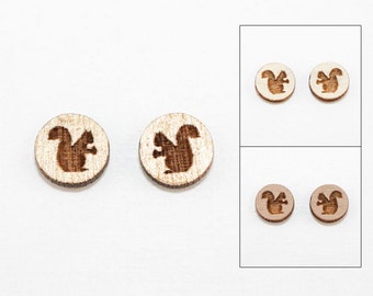 Squirrel Earrings - Laser Cut Wooden Studs (Choose Your Color) - Animal Jewelry