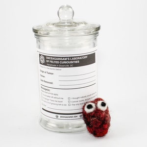 Nadel gefilzter Krebs mit personalisiertem Etikett und Apothekerglas aus Glas - Quirky Get Well Geschenk - Cancer Sucks