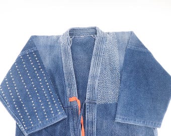 Abrigo japonés vintage con costura sashiko, talla pequeña