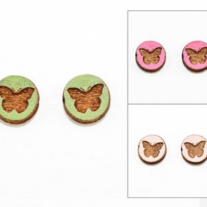 Butterfly Earrings Laser Cut Wooden Studs Choose Your Color image 1