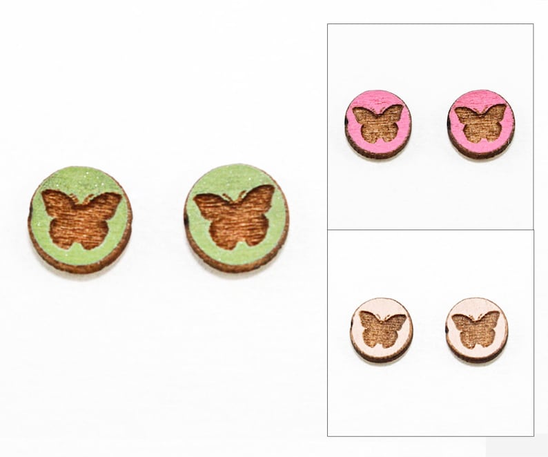 Butterfly Earrings Laser Cut Wooden Studs Choose Your Color image 1