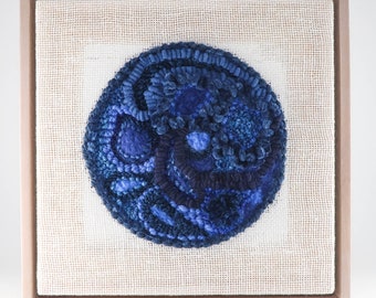 Fiber Art Color Study, Indigo (10x10) Rug Hooking, Punching, Needle Felting