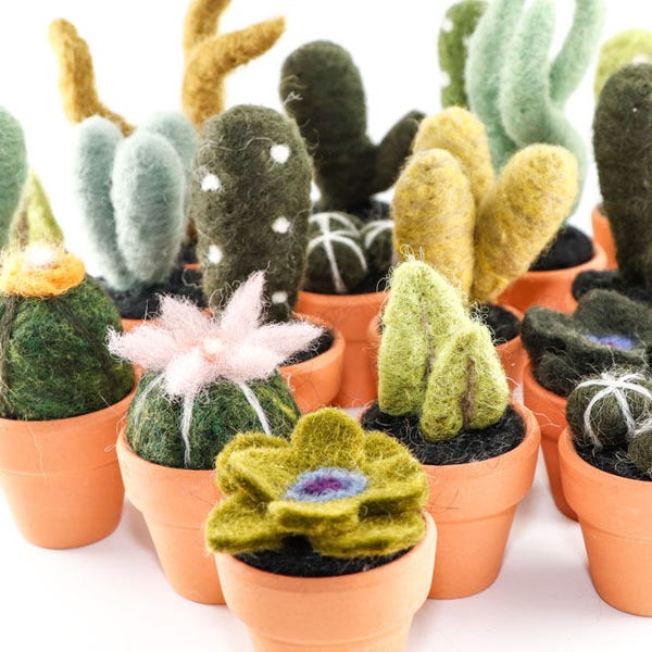 Miniature Felted Cactus in Terra Cotta Pot (Choose Your Needle Felted Succulent)