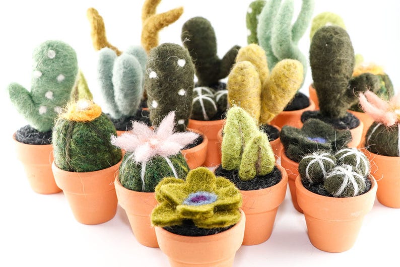 Miniature Felted Cactus in Terra Cotta Pot Choose Your Needle Felted Succulent image 1