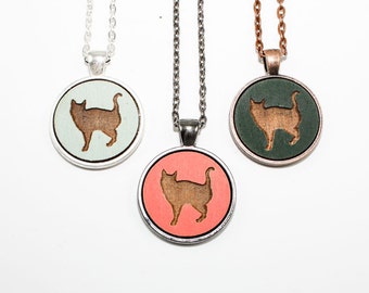 Cat Pendant - Laser Engraved Wooden Cameo Necklace Featuring Kitten Design (Any Color - Custom Made) - Gifts for Girls