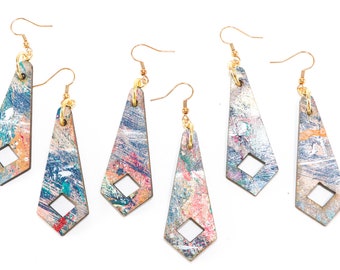 Abstract Art Earrings, Studio Graffiti Painted Diamond Cutout Dangle Earrings