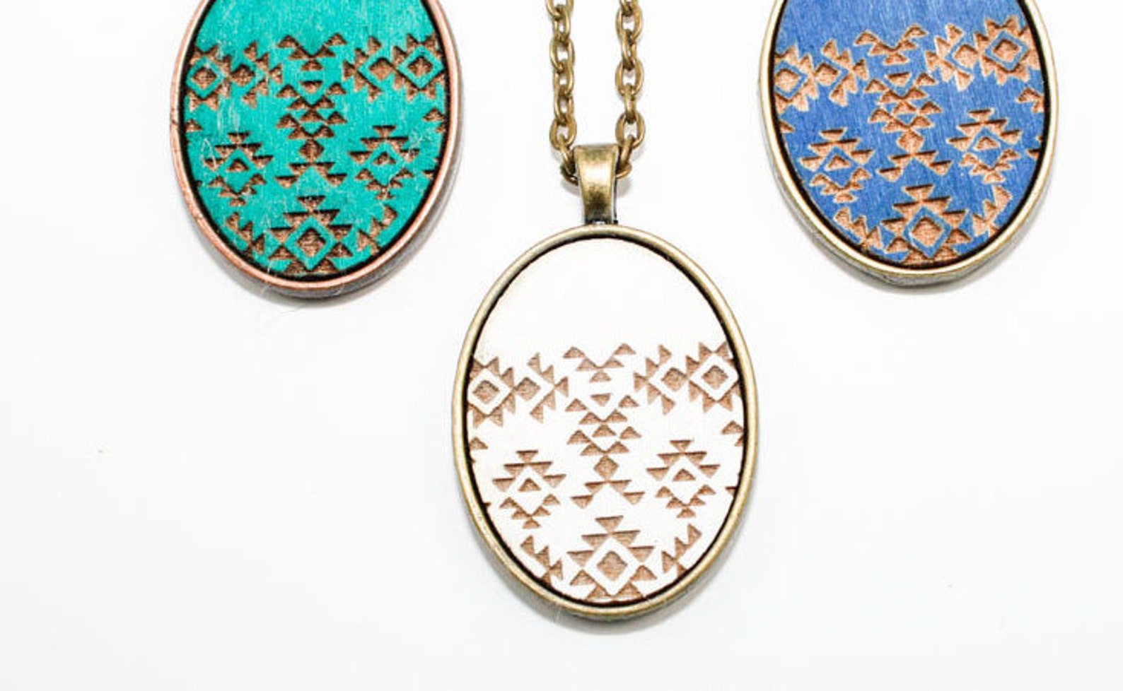 Southwest Pattern Pendant Laser Engraved Wooden Cameo Etsy