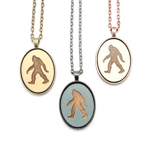 Sasquatch Pendant - Laser Engraved Wooden Cameo Necklace Featuring Bigfoot (Any Color - Custom Made) - Gifts for Her