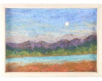 Needle Felted Wool Landscape Painting, Blueridge Mountain Moon (9x12)