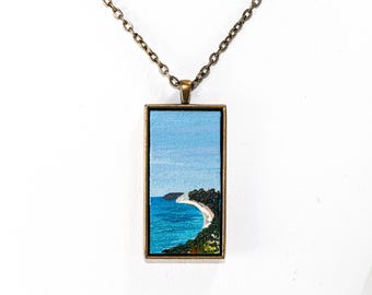 Painted Landscape Pendant - Sleeping Bear Dunes National Lakeshore (Original Painting in Brass Setting)