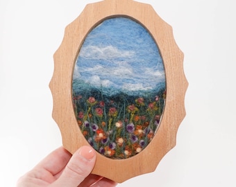 Pintura de paisajes en lana, arte en fibra de fieltro con aguja, flores silvestres I