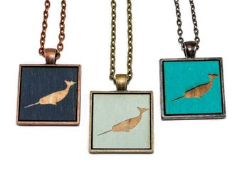 Narwhal Pendant Necklace - Laser Engraved Wooden Cameo (Custom Made / Any Color)