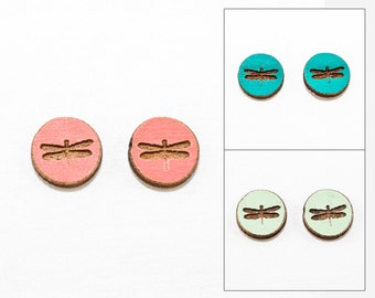 Dragonfly Earrings - Laser Cut Wooden Studs (Choose Your Color)