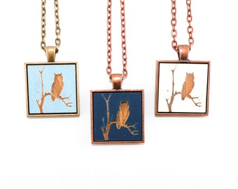 Great Horned Owl Necklace - Laser Engraved Wooden Cameo (Custom Made / Any Color)