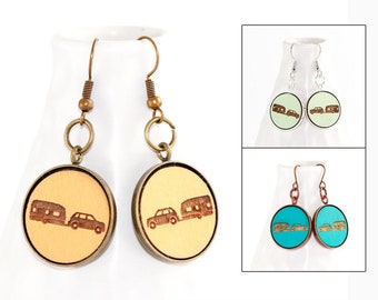 Camper Earrings - Laser Engraved Wood (Custom Made - Choose Your Color)