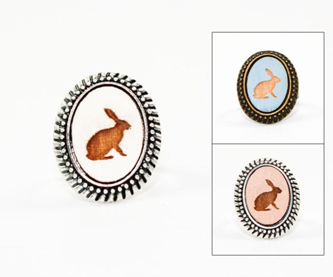 Oval Bunny Rabbit Ring Laser Engraved Wood in Adjustable | Etsy