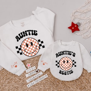 Personalized Auntie And Auntie&#39;s Bestie Sweatshirts, Auntie and Me Sweater, Matching Family, Pregnancy Best Gifts for Aunt, Auntie and Baby