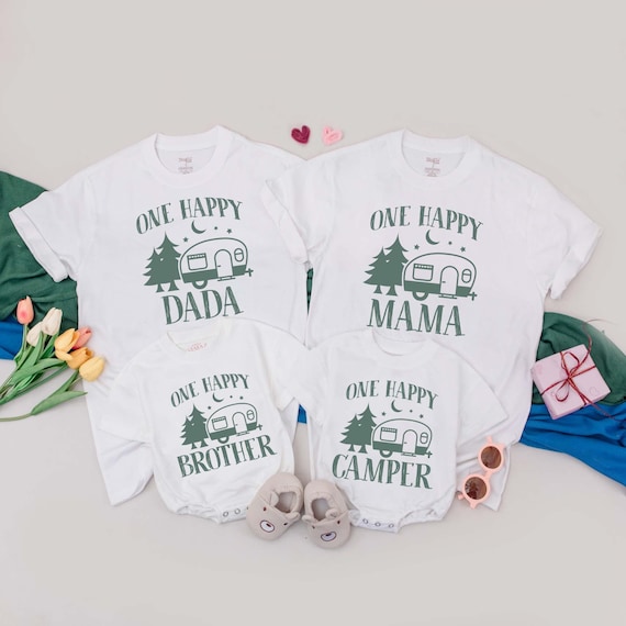 Personalized Happy Camper Matching Family T-Shirt, One Happy Camper Shirt Camping 1st Birthday, Camping Vacation Shirt, Matching Family Tees