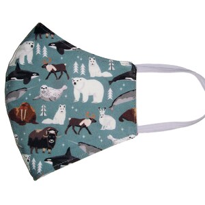 Reversible Cotton Face Mask, Arctic Animals Dust Mask, Double Layer, Side Opening - Made in Canada