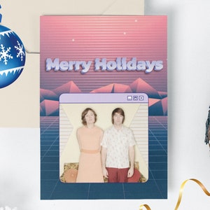 2025 FUNNY RETRO 1980s Holiday Card, Gamer Inspired, Photo Template Card, Pop Culture, Printable & Digital Photo Card, Quirky, Editable