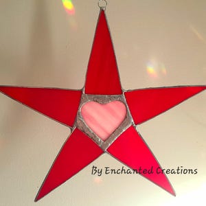 11&quot; red stained glass star with a pink heart