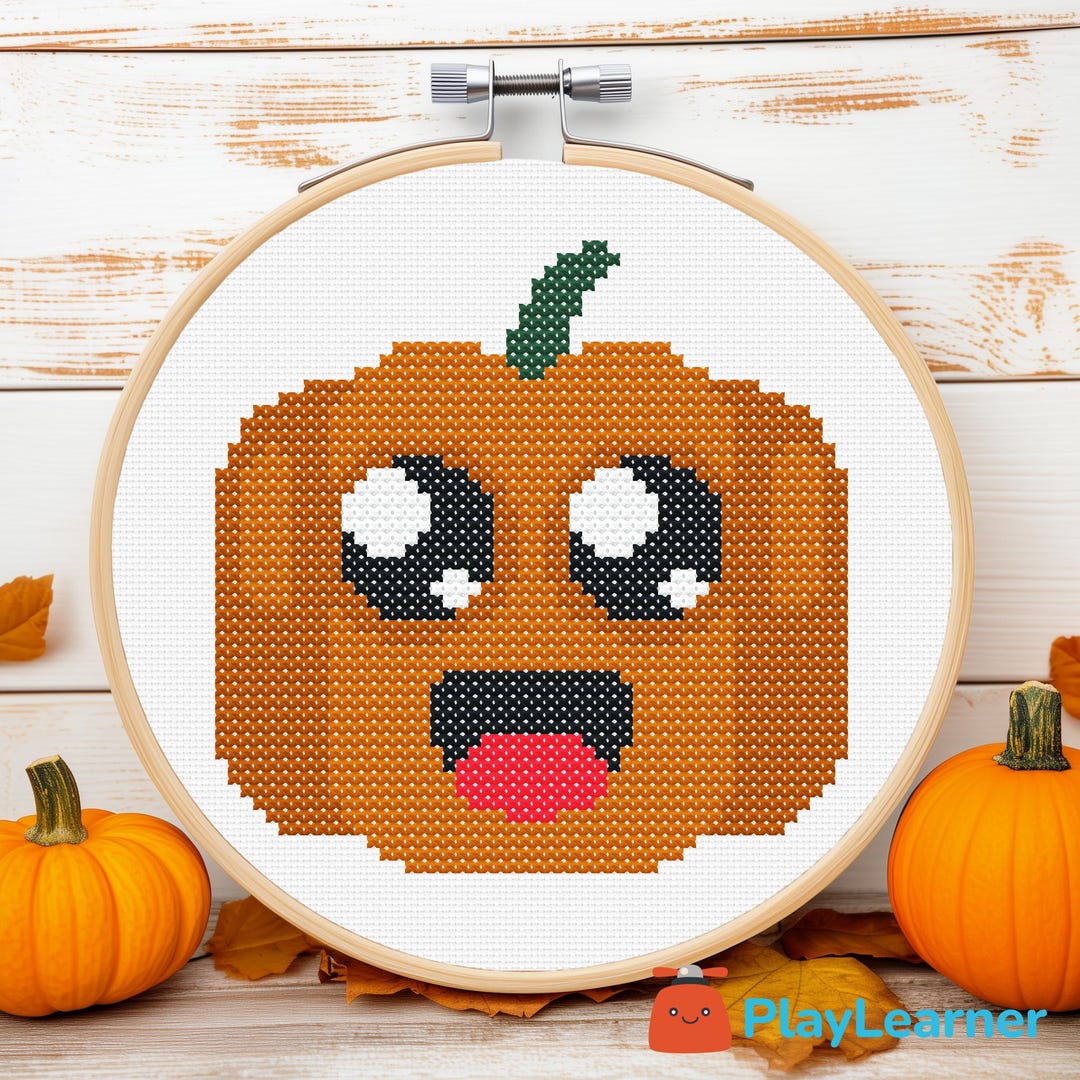 Halloween Cross Stitch Pattern Cute Pumpkin | Kawaii Jack O Lantern PDF ...